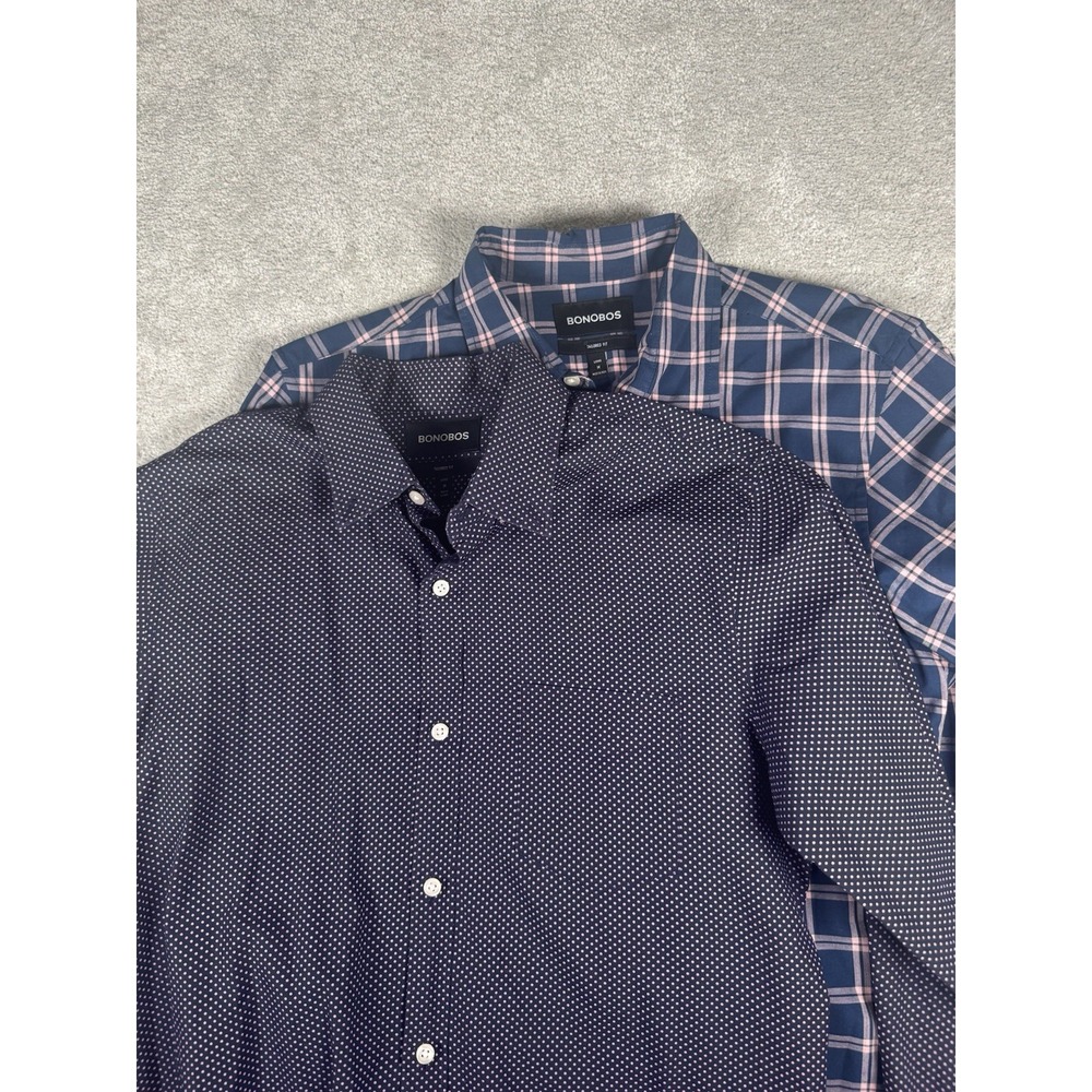 2 Bonobos Tailored Fit‎ Button Up Plaid Shirt M Long Performance Stretch Preppy